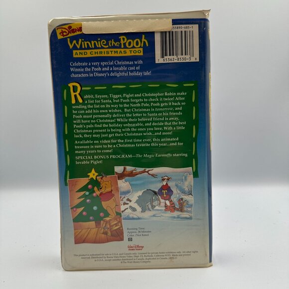 Disney Winnie The Pooh And Christmas Too VHS 1996 Animated Holiday Movie NR - Picture 2 of 3